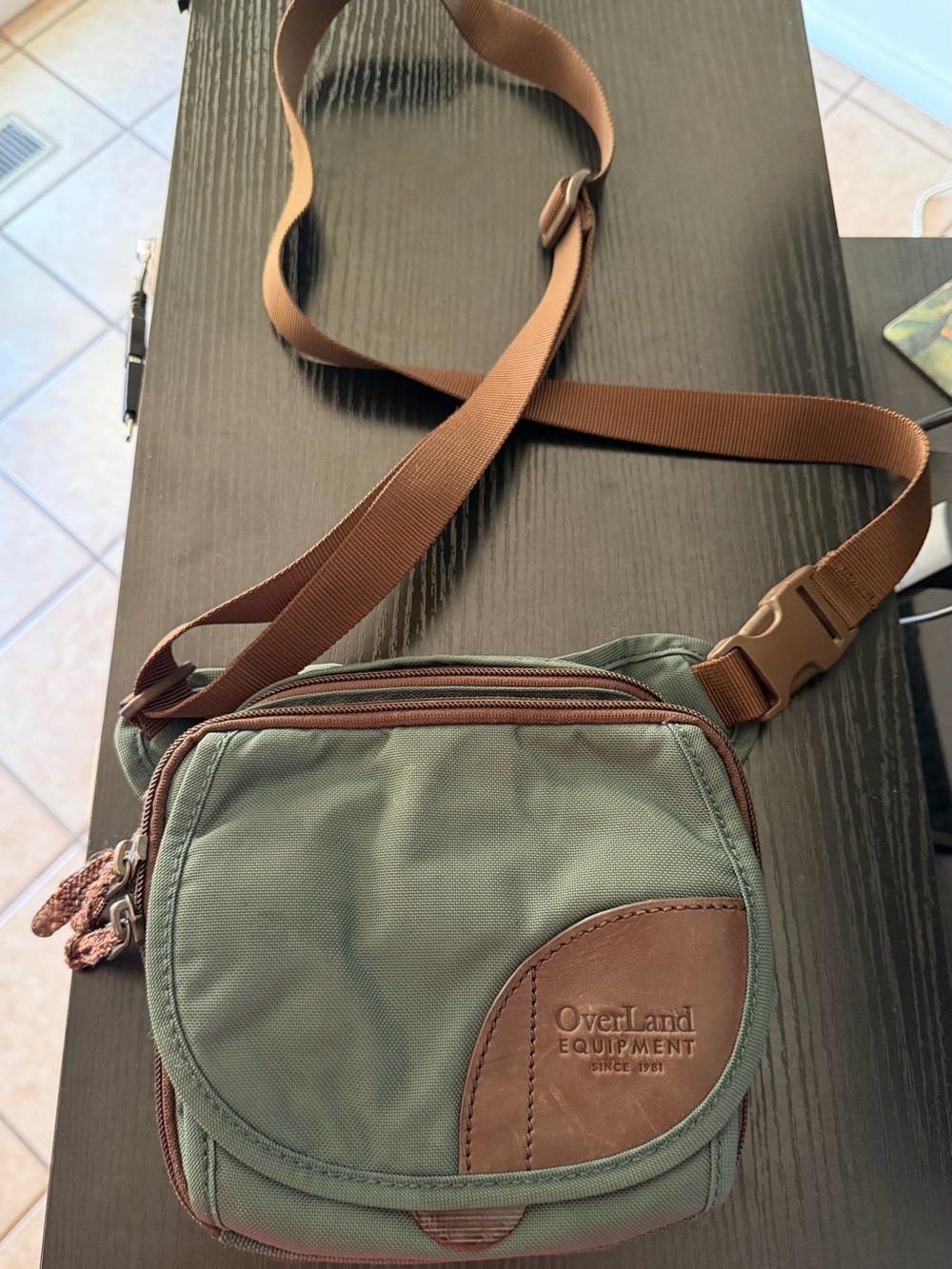 Overland Equipment Green Crossbody Bag with Brown Accents